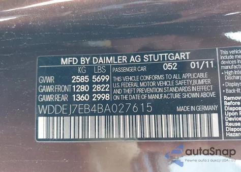 2011 Mercedes-Benz Cl 63 Amg из США, поврежденный, VIN WDDEJ7EB4BA027615